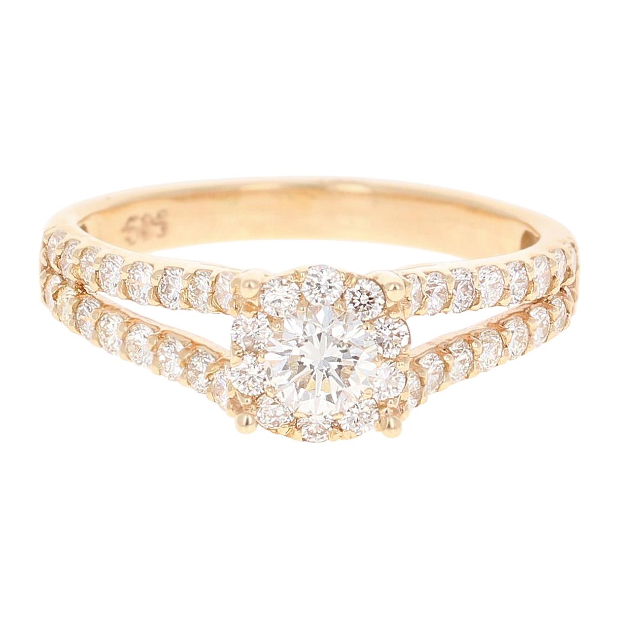 0.98 Carat Diamond 14 Karat Yellow Gold Bridal Ring