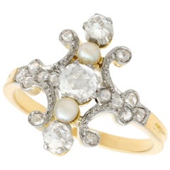 0.98 Carat Diamond and Seed Pearl, 18 Karat Yellow Gold Dress Ring, circa 1900