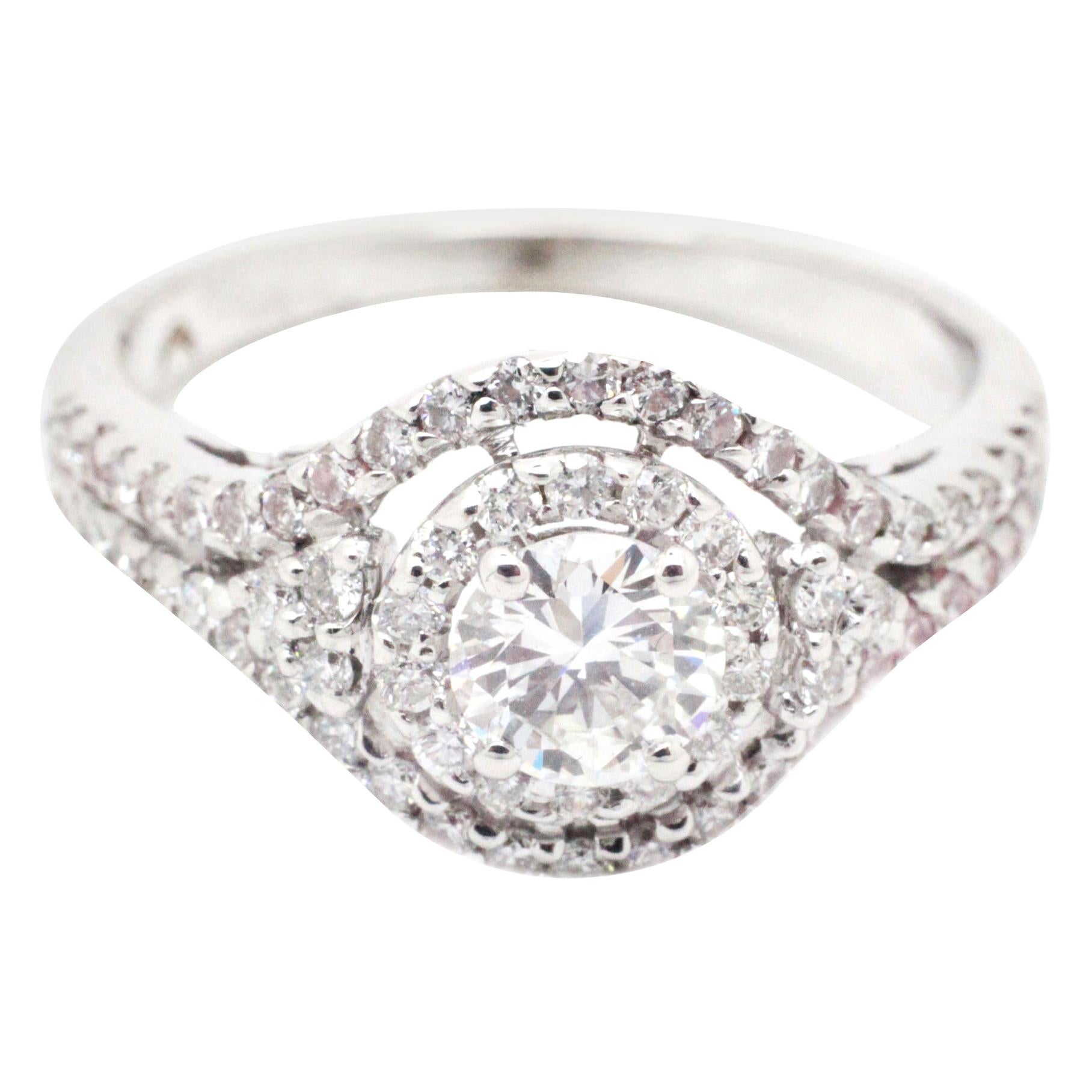 0.98 Carat Diamonds and Diamond Halo 18 Karat Gold Engagement Ring