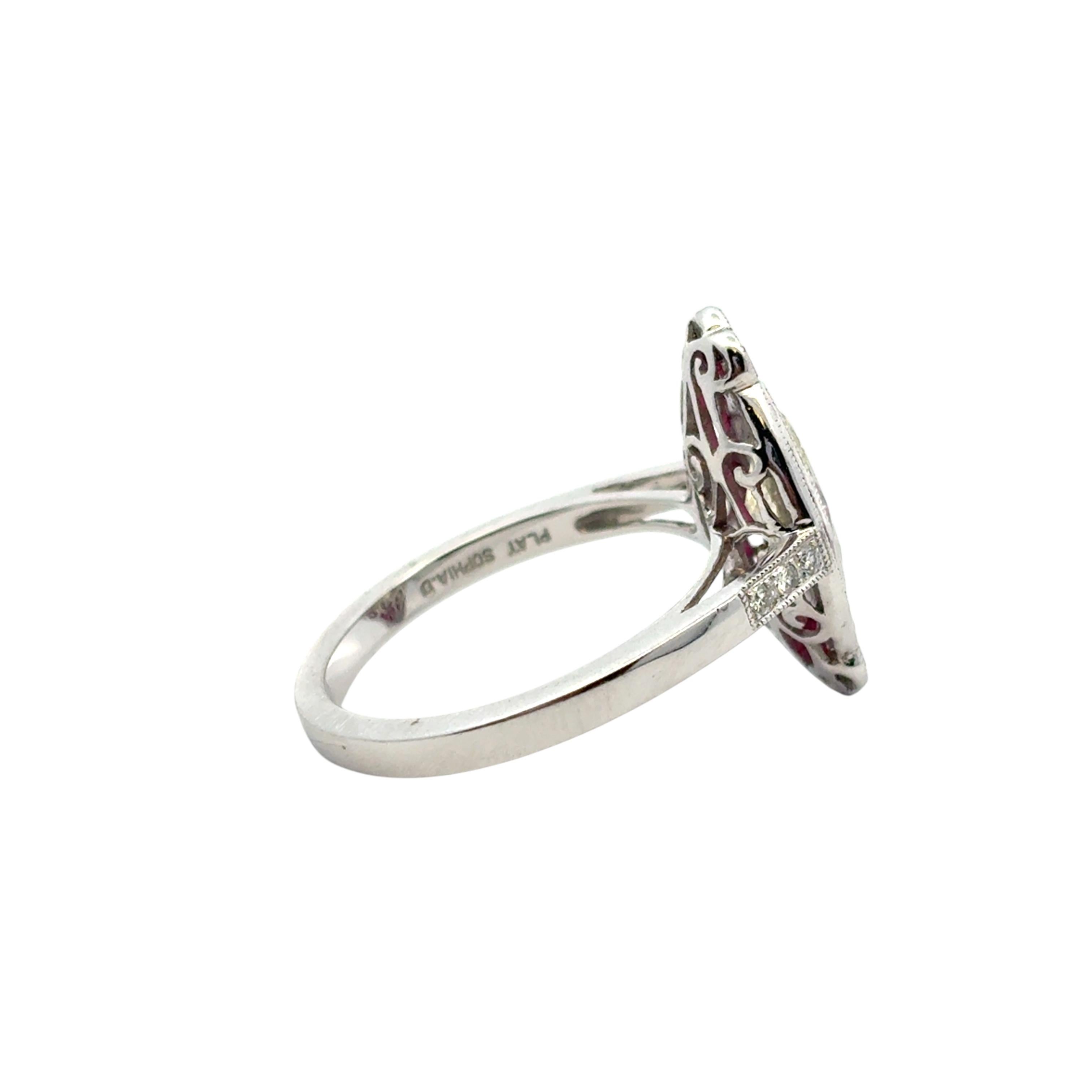 0.98 Carat Light Yellow Marquise Cut Diamond Platinum Ruby Engagement Ring For Sale 4