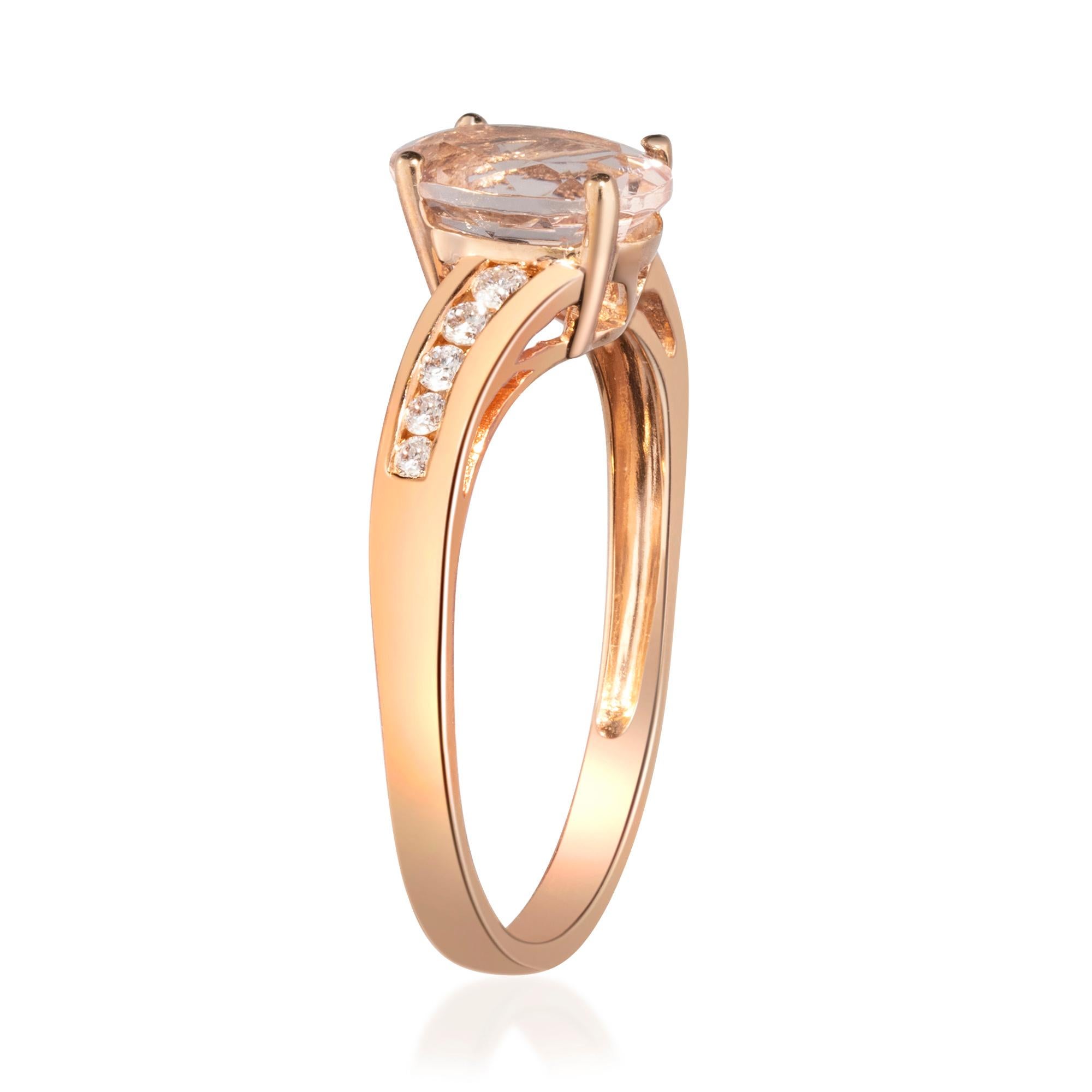 Art déco Bague de mariage en or rose 10K avec Morganite 0,98 carat et diamants de taille ovale en vente