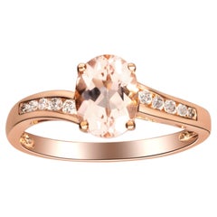 Vintage 0.98 Carat Morganite Oval Cut Diamond Accents 10K Rose Gold Bridal Ring