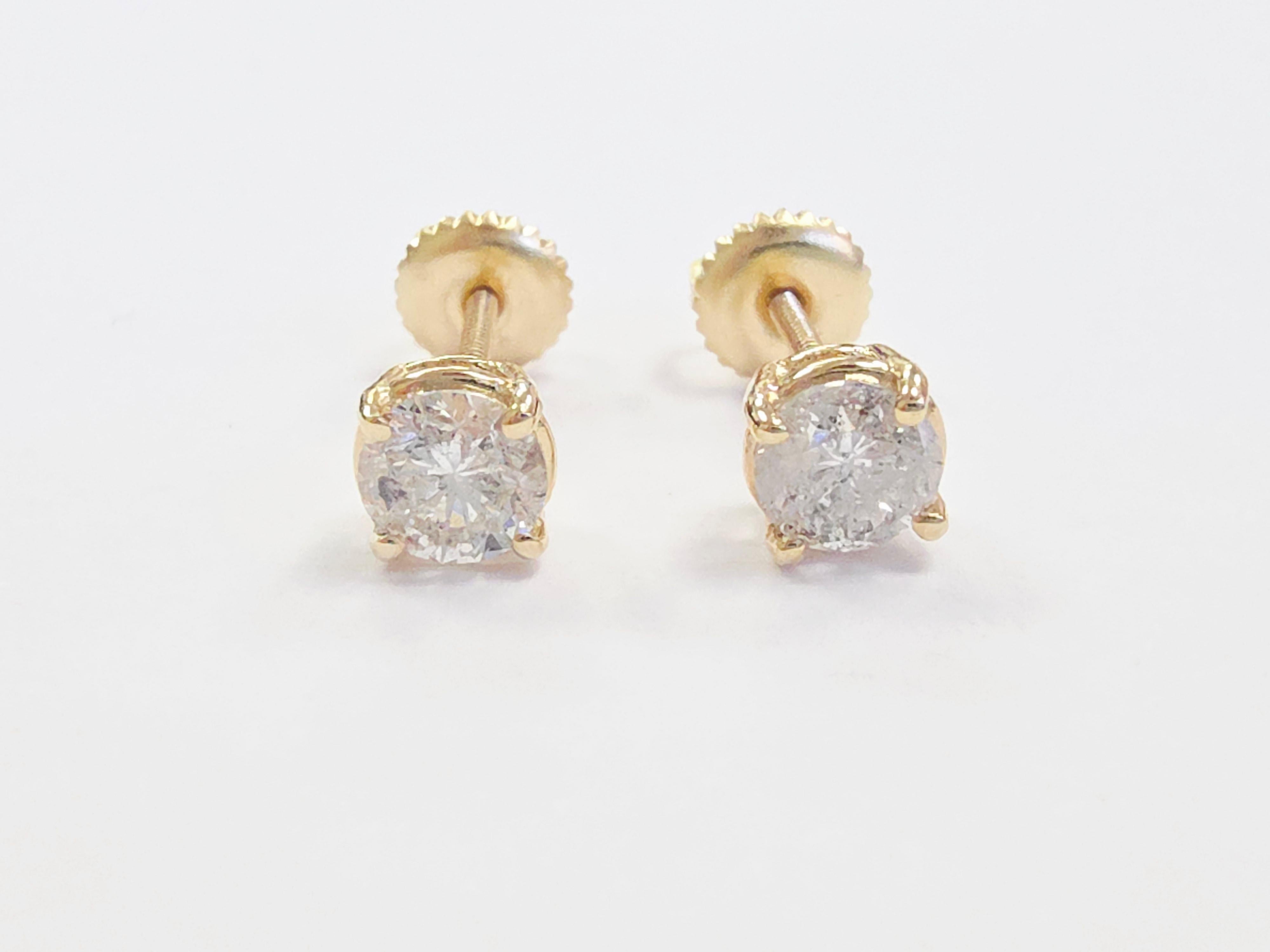 0,98 Carati Nature Brilliante Rotondo Diamante Borchie Oro Giallo 14 Carati In condizioni Nuovo in vendita a Great Neck Plaza, NY