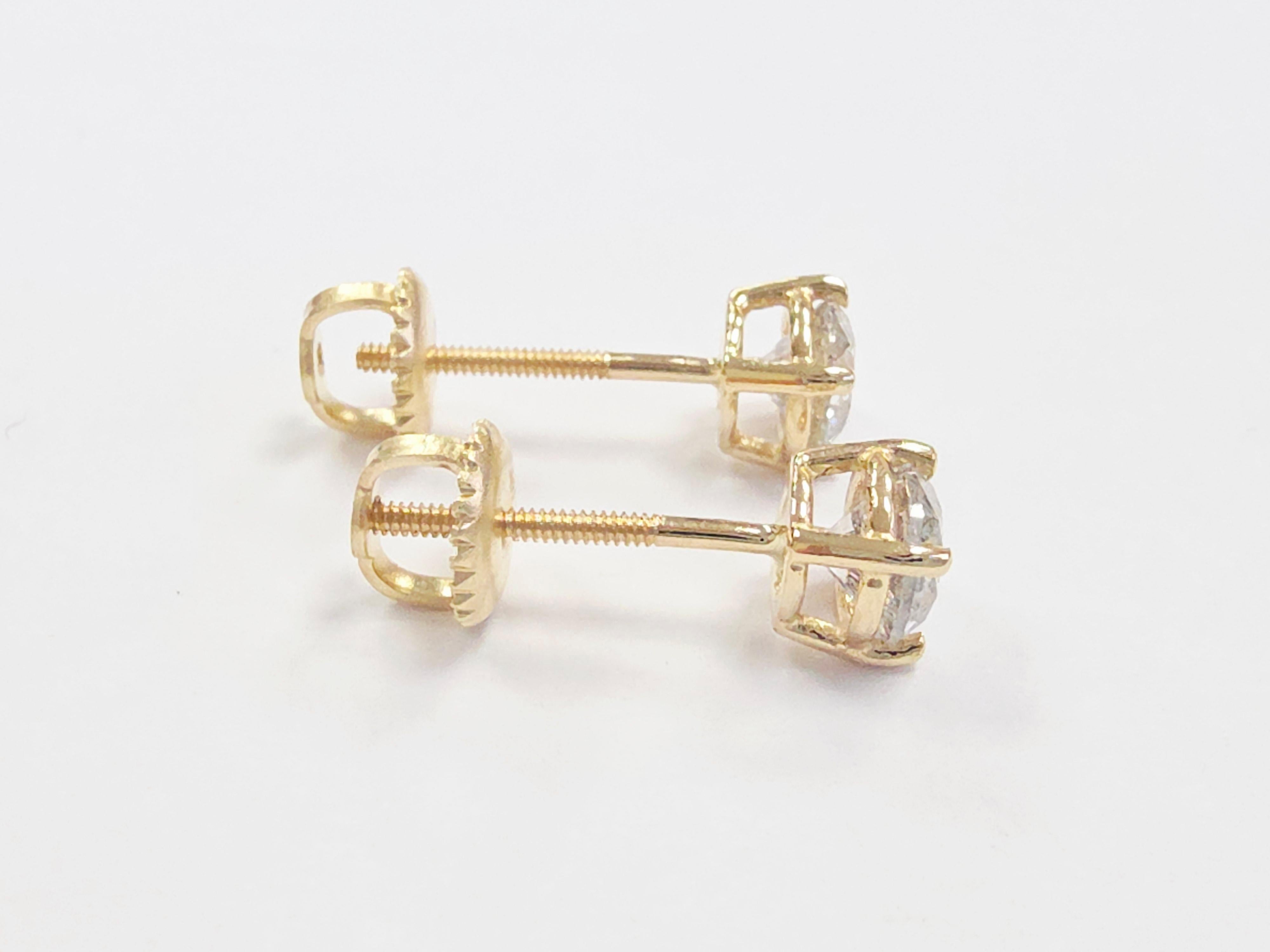 0,98 Carati Nature Brilliante Rotondo Diamante Borchie Oro Giallo 14 Carati in vendita 2