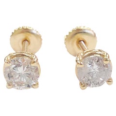 0.98 Carat Natural Brilliant Round Diamond Studs Yellow Gold 14 Karat