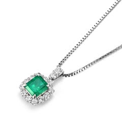 0.98 Carat Natural, Vivid-Green Colombian Emerald and Diamond Pendant