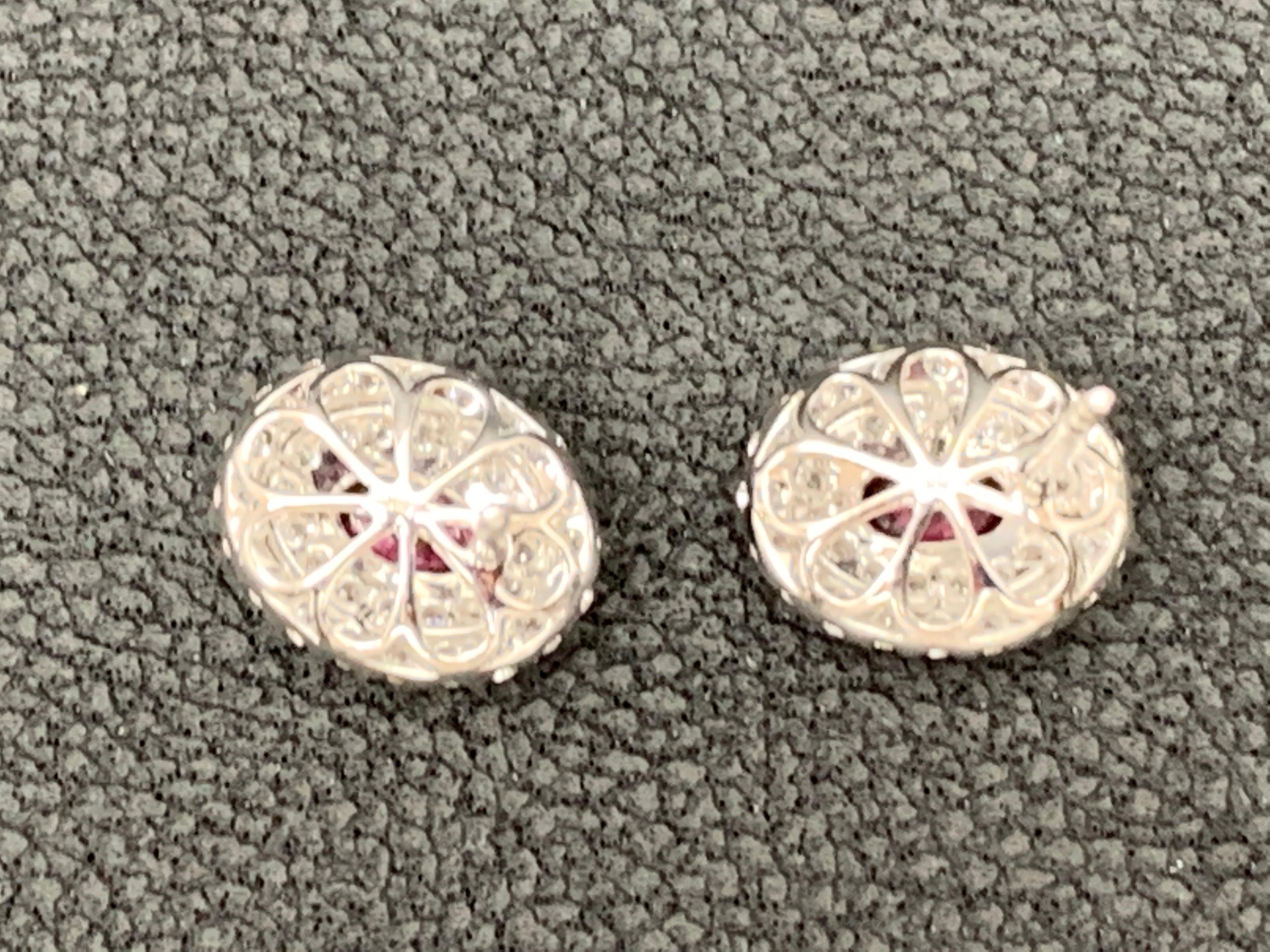 0.98 Carat Oval Cut Ruby and Diamond Stud Earrings in 18K White Gold For Sale 2