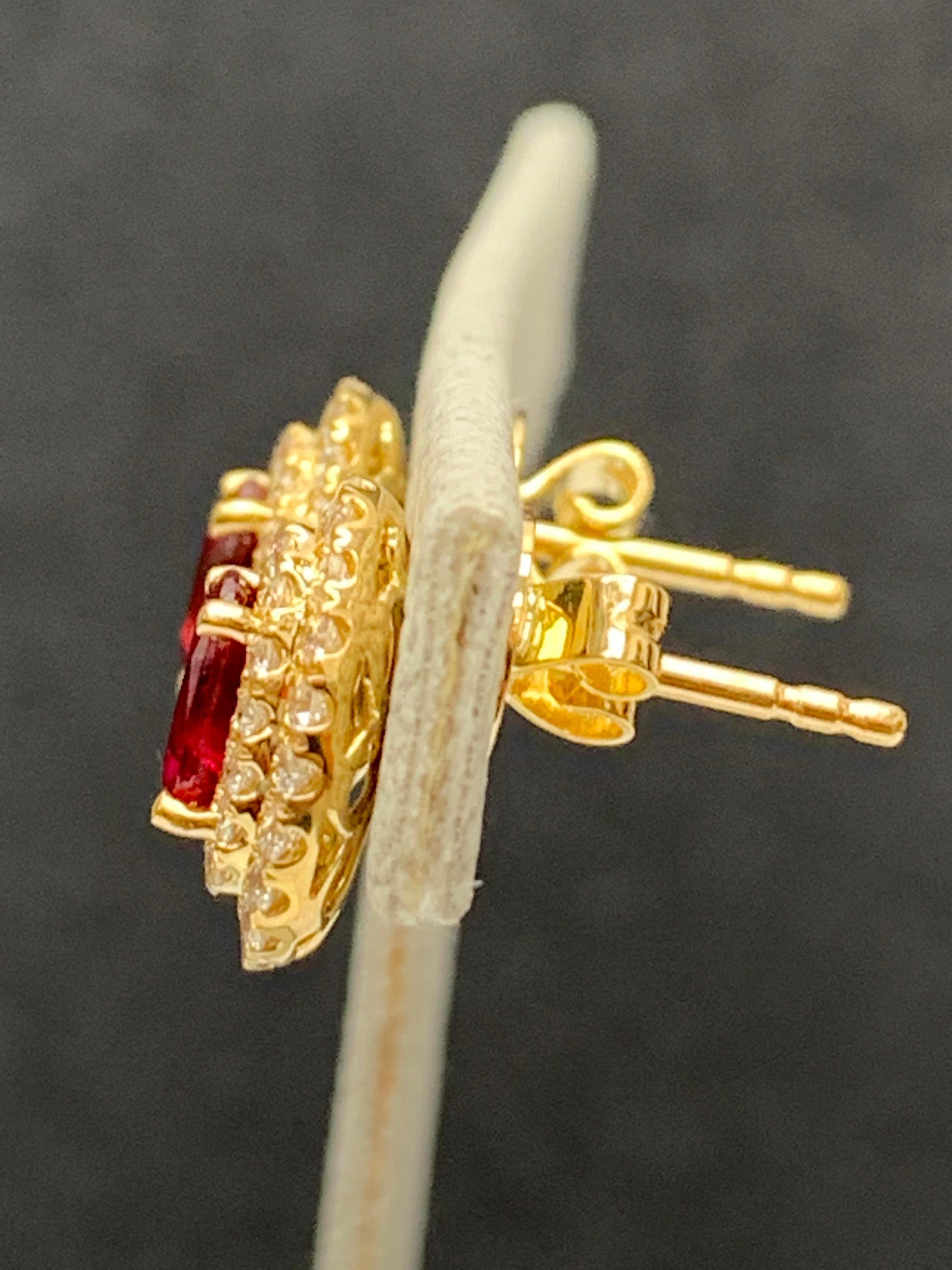 0.98 Carat Oval Cut Ruby and Diamond Stud Earrings in 18K Yellow Gold For Sale 6