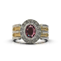 Bague Padparadascha en or bicolore avec saphir rose de Ceylan de 0,98 carat et diamants