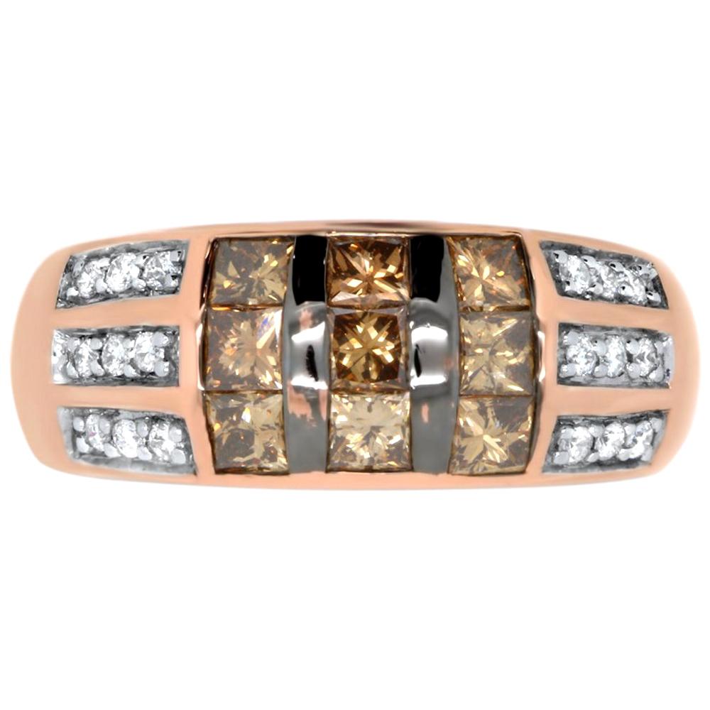 Multi Band Ring With Cognac Diamond Cluster For Sale at 1stDibs