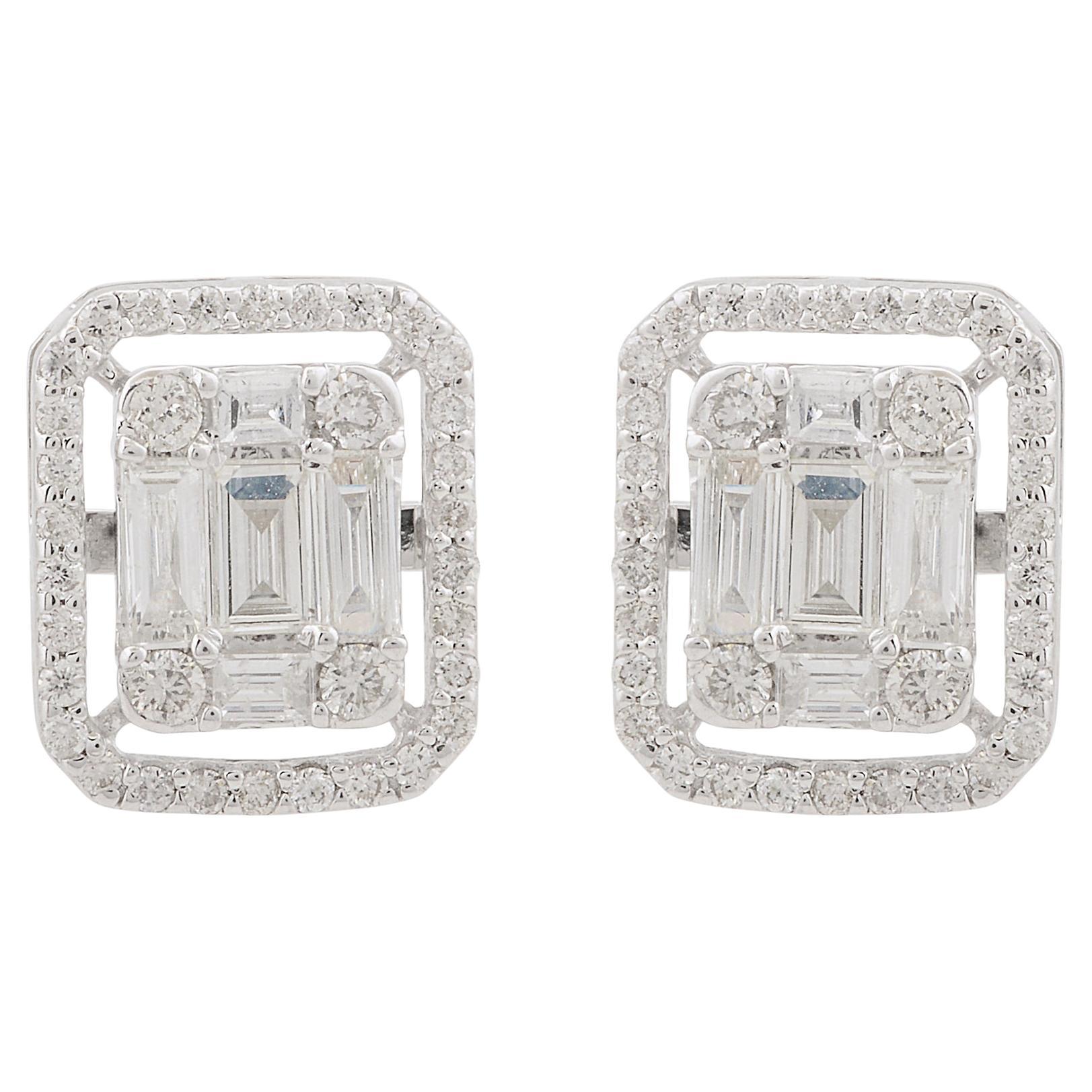 0.98 Carat SI Clarity HI Color Diamond Stud Earrings 10 Karat White Gold Jewelry For Sale