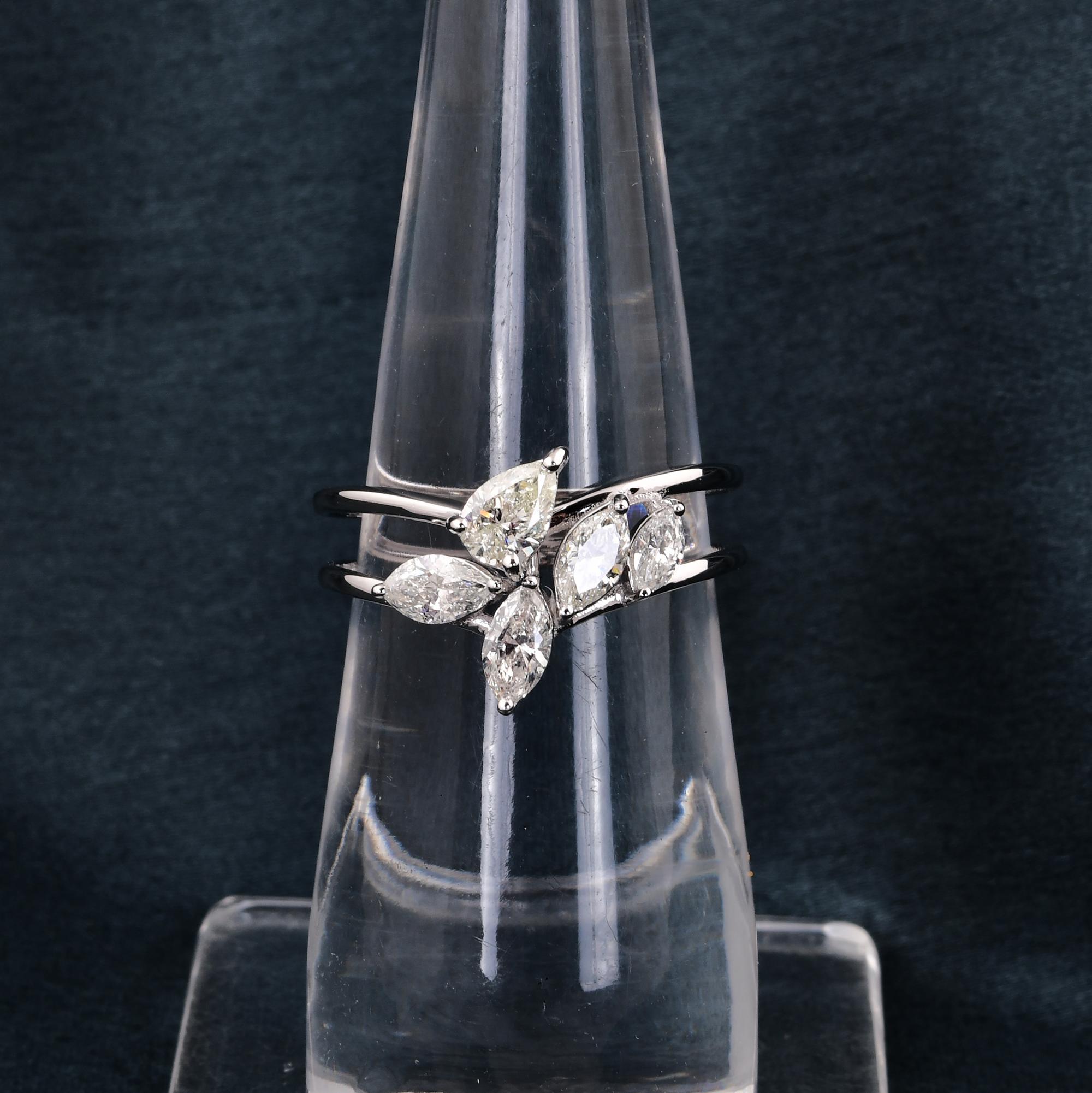 Modern 0.98 Carat SI Clarity HI Color Pear Marquise Diamond Ring 14 Karat White Gold For Sale