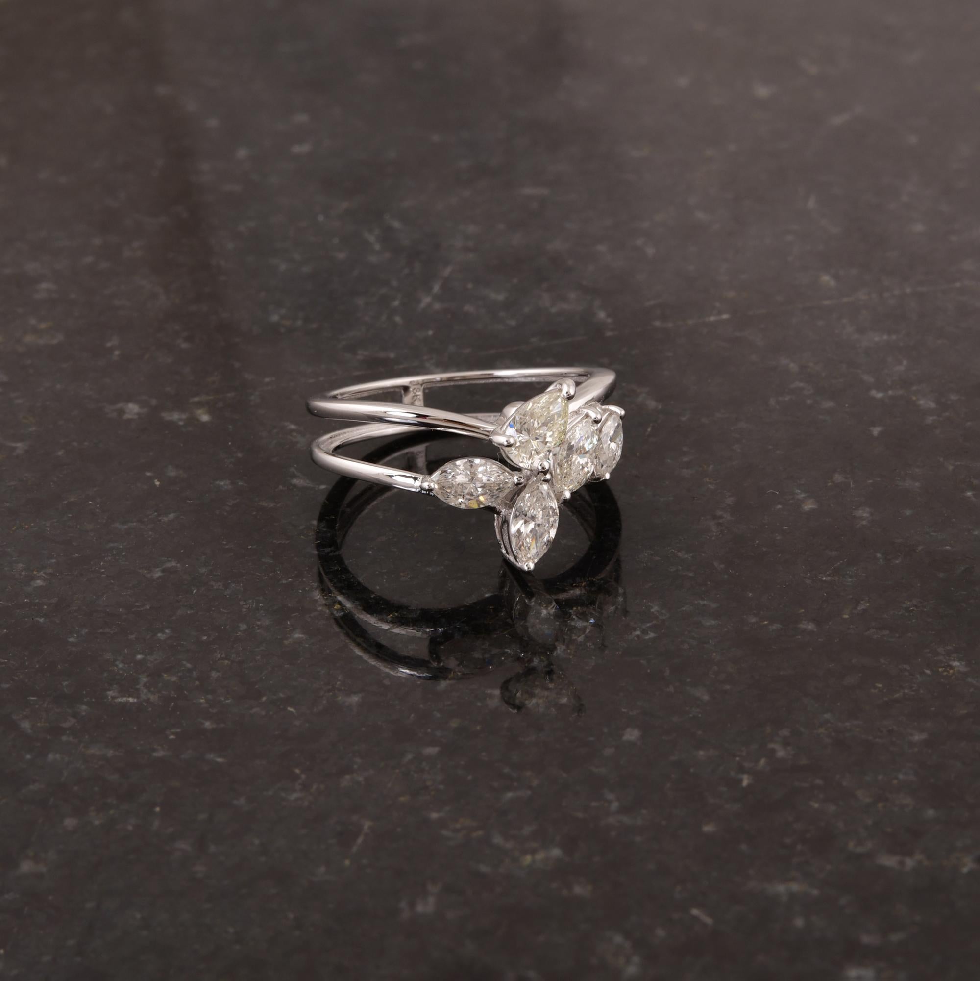 Pear Cut 0.98 Carat SI Clarity HI Color Pear Marquise Diamond Ring 14 Karat White Gold For Sale
