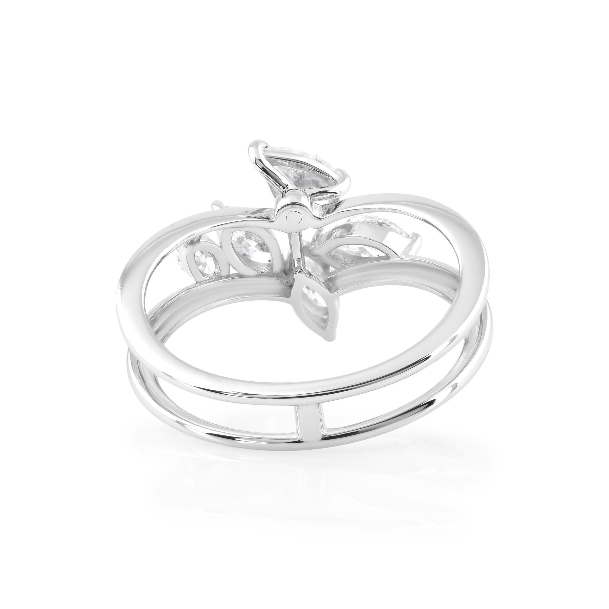0.98 Carat SI Clarity HI Color Pear Marquise Diamond Ring 14 Karat White Gold In New Condition For Sale In Diera, Dubai