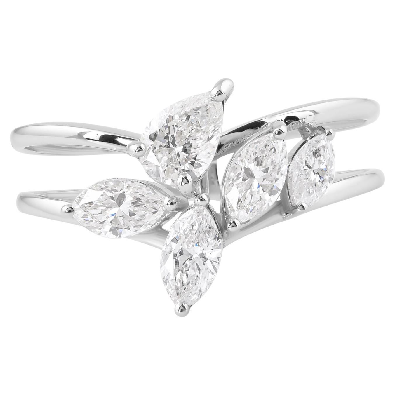 0,98 Carati SI Chiarezza HI Colore Pera Marquise Anello di Diamanti 14 Karati Oro Bianco