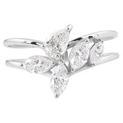 0,98 Carati SI Chiarezza HI Colore Pera Marquise Anello di Diamanti 18 Carati Oro Bianco