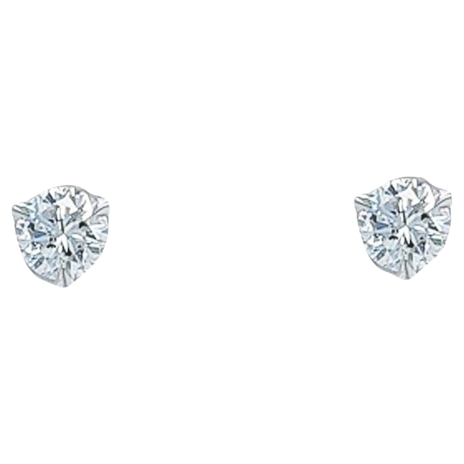 0.98 Carat Total Weight Round Diamond Stud Earrings For Sale