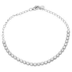 0.98 Carat Total Weight Round Diamond Tennis Bracelet, 14 Karat White Gold