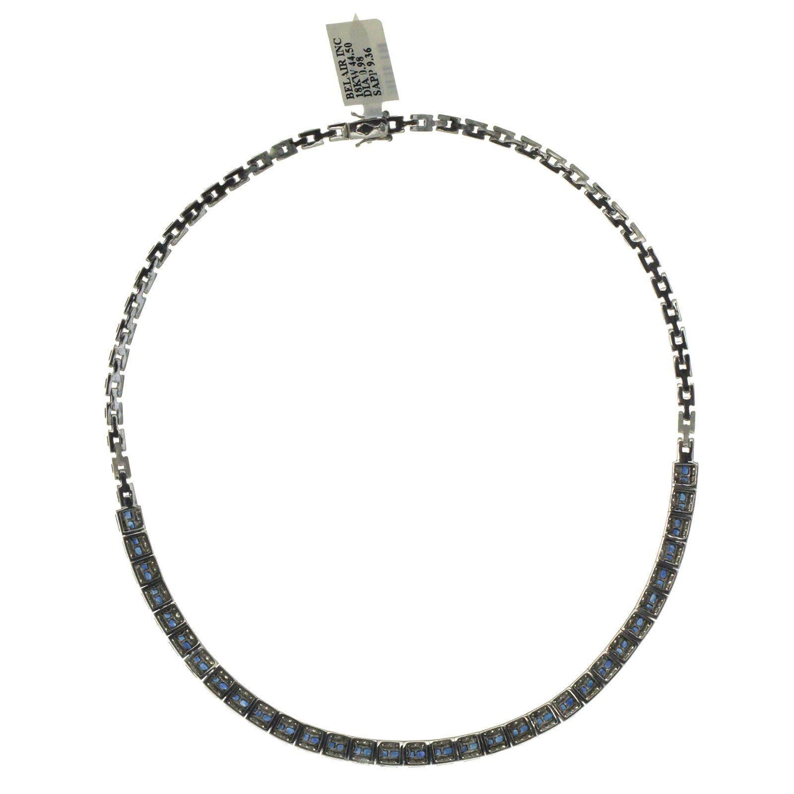 Collier en or blanc 18 carats avec diamants de 0,98 carat et saphir bleu de 9,36 carats Neuf - En vente à Los Angeles, CA