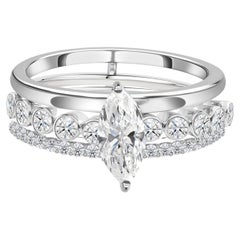 0.98 Ct Natural Marquise Diamond Multi-Row Statement Ring 18k White Gold