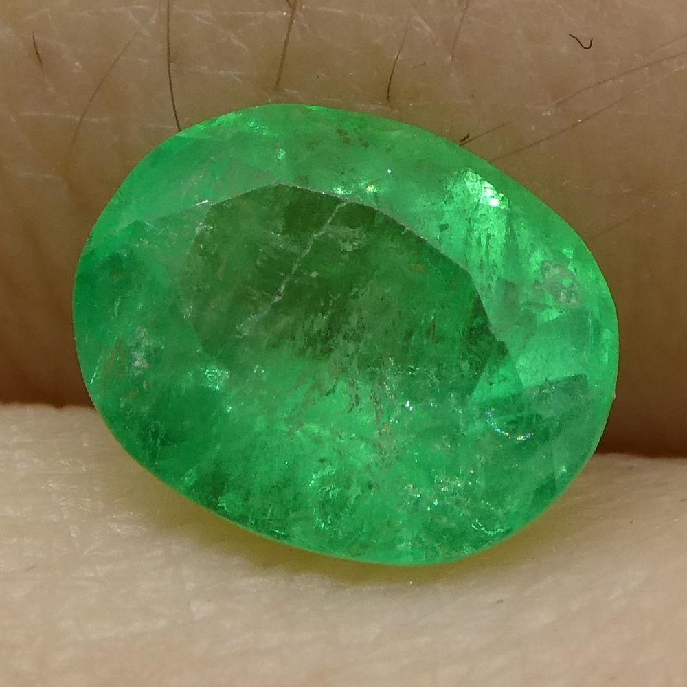 Description: 
Gem Type: Emerald   
Number of Stones: 1  
Weight: 0.98 cts  
Measurements: 7.07x5.71x4.20 mm  
Shape: Oval  
Cutting Style Crown: Modified Brilliant  
Cutting Style Pavilion: Mixed Cut   
Transparency: Transparent  
Clarity: