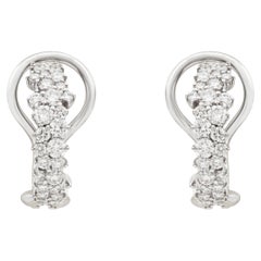 0,98 Karat runde Diamanten, mehrreihige Cluster-Huggie-Creolen aus 18 Karat Weißgold