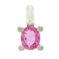 0.98 Natural Pink Sapphire and 0.06 Carat Diamond in 18 Karat Gold Pendant Charm