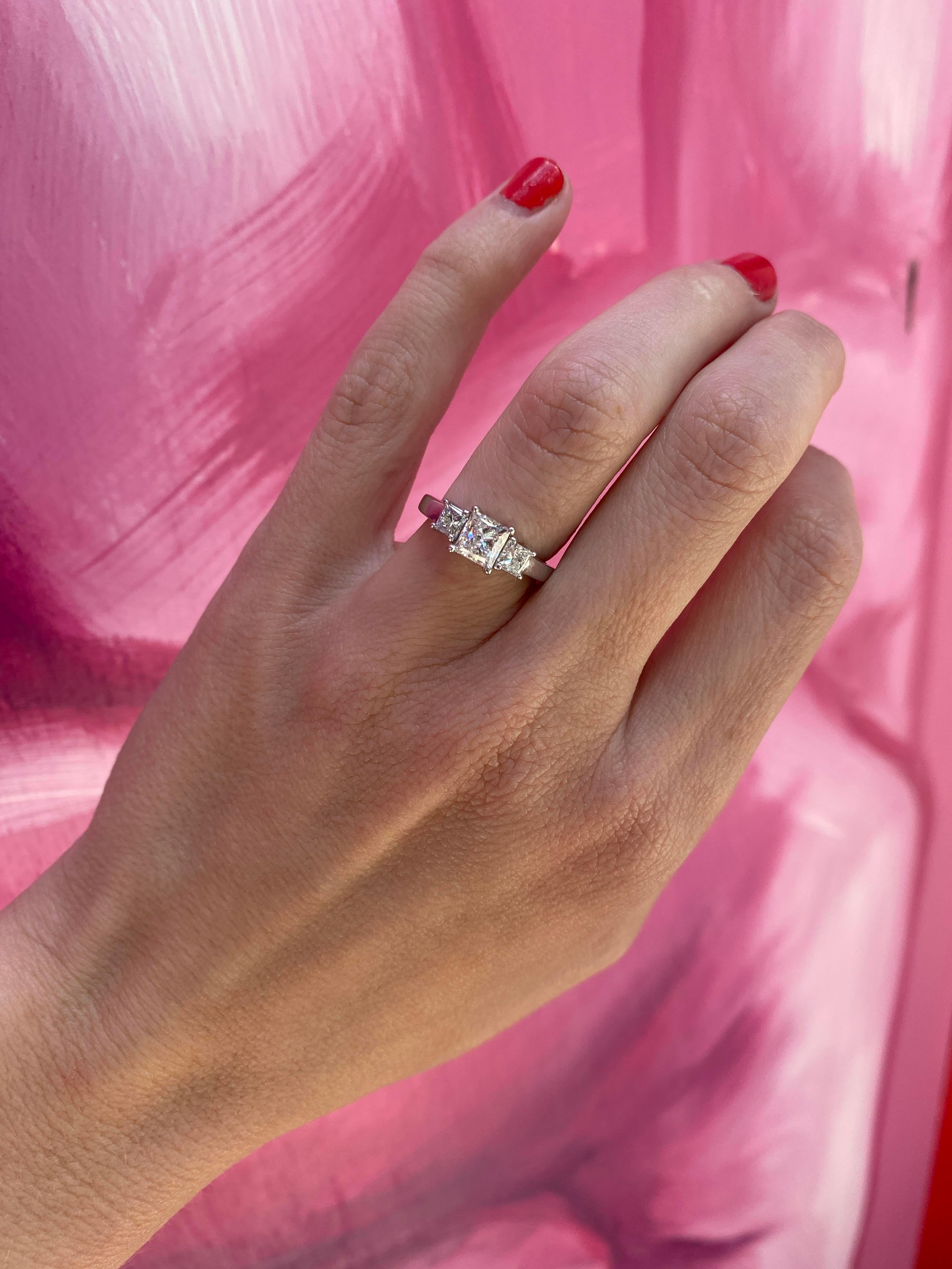0.98 Princess Cut GIA Certified Diamond w/ 0.50ctw Princess Cut Three Stone Ring For Sale 1