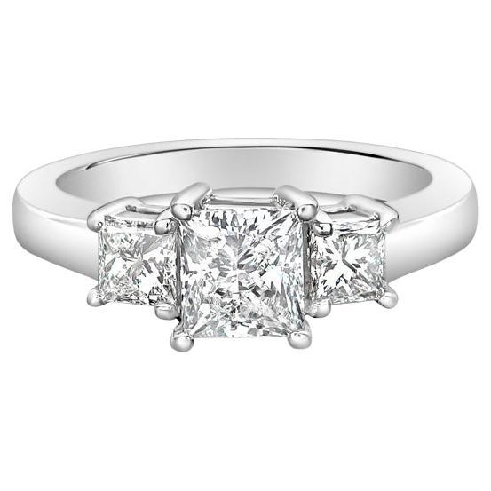 0.98 Princess Cut GIA Certified Diamond w/ 0.50ctw Princess Cut Three Stone Ring