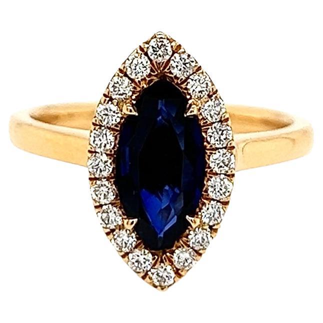 Bague de fiançailles avec diamants et saphir de 1,30 carat au total