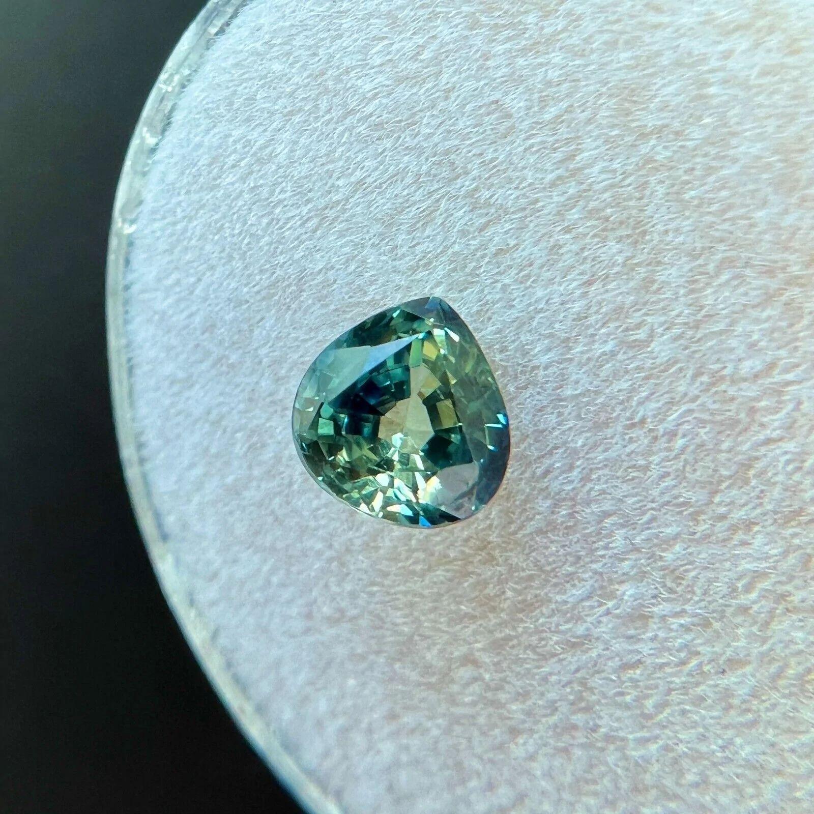 0.98ct AIG Certified Bi Colour Green Blue Sapphire Pear Cut Rare In New Condition For Sale In Birmingham, GB