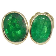 0.98ct Colombian Emerald Stud Earrings set in 14k Yellow Gold