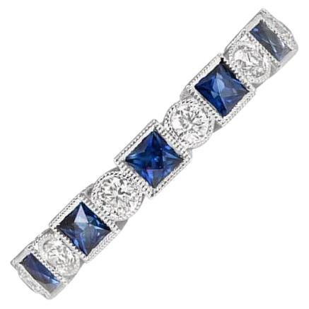 0.98ct Natural Sapphire & 0.32ct Diamond Band Ring, 18k White Gold For Sale
