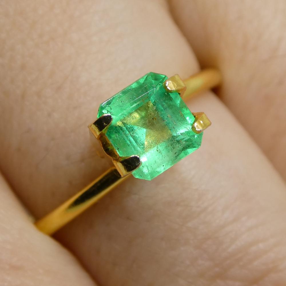 Description:

Gem Type: Emerald 
Number of Stones: 1
Weight: 0.98 cts
Measurements: 5.96 x 5.57 x 4.26 mm
Shape: Square
Cutting Style Crown: Step Cut
Cutting Style Pavilion: Step Cut 
Transparency: Transparent
Clarity: Very Slightly Included: Eye