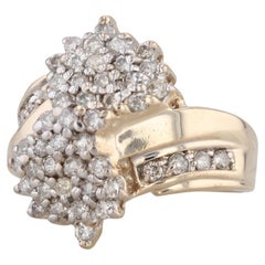 0.98ctw Diamond Cluster Bypass Ring 10k Yellow Gold Size 7 Cocktail