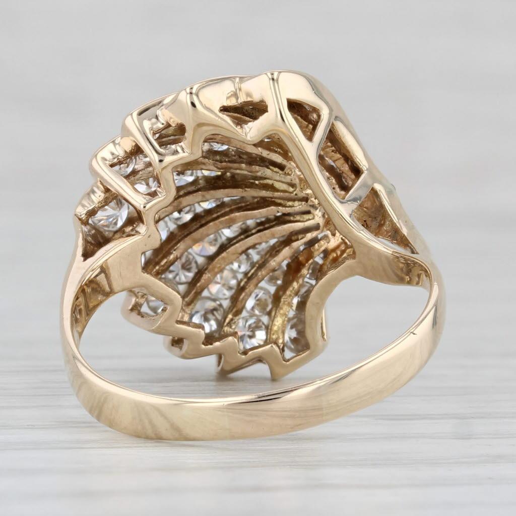 Round Cut 0.98ctw Diamond Fan Ring 14k Yellow Gold Size 8.5 Cocktail