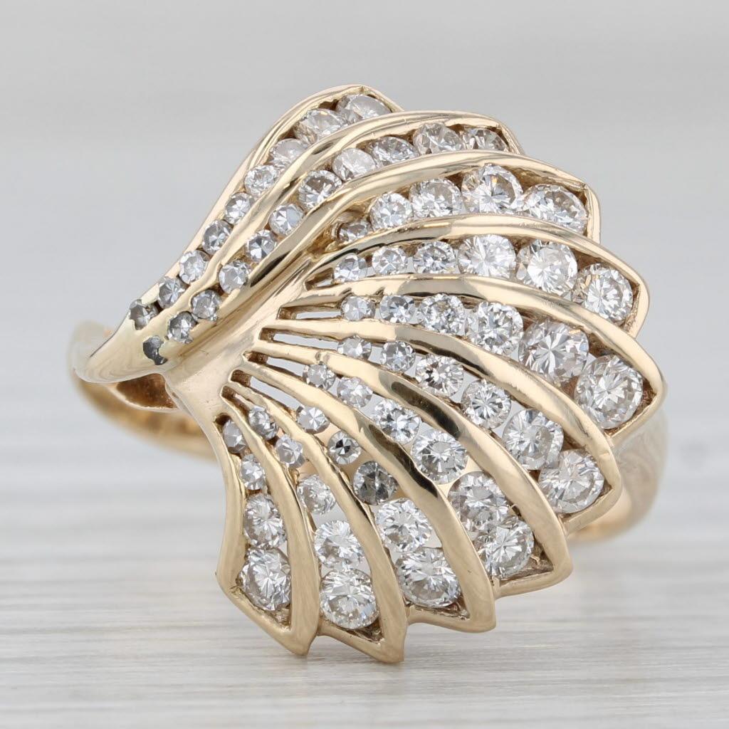 0.98ctw Diamond Fan Ring 14k Yellow Gold Size 8.5 Cocktail In Good Condition In McLeansville, NC