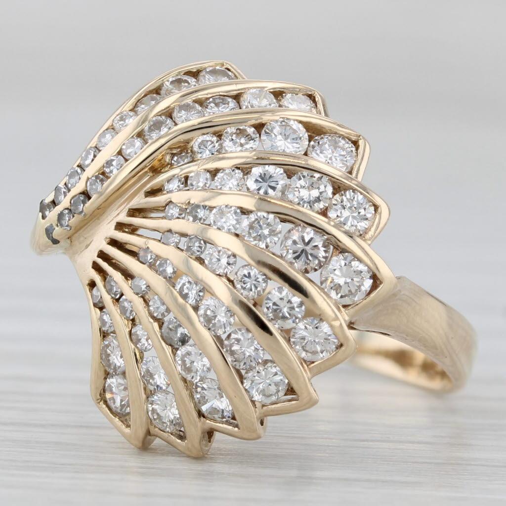0.98ctw Diamond Fan Ring 14k Yellow Gold Size 8.5 Cocktail 1