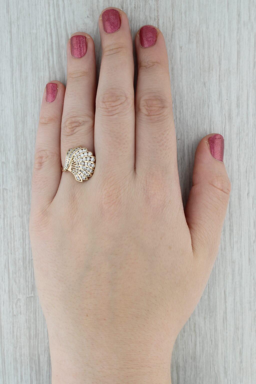 0.98ctw Diamond Fan Ring 14k Yellow Gold Size 8.5 Cocktail 4