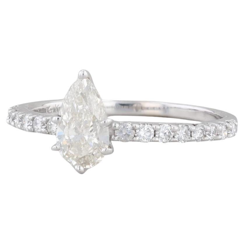 0.98ctw Pear Diamond Engagement Ring 14k White Gold Size 6.75 For Sale
