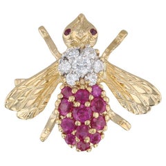 0.98ctw Ruby Diamond Bee Bug Brooch 18k Yellow Gold Pin