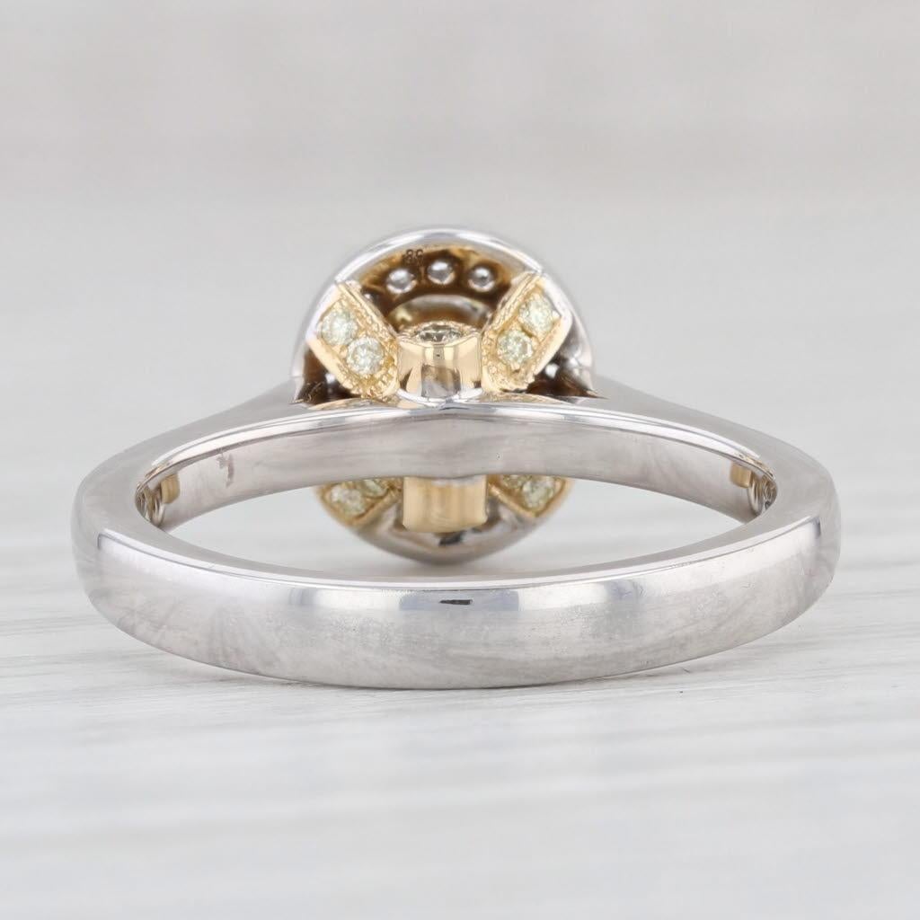 Women's 0.98ctw Yellow White Diamond Halo Engagement Ring 18k White Yellow Gold Size 6.5 For Sale