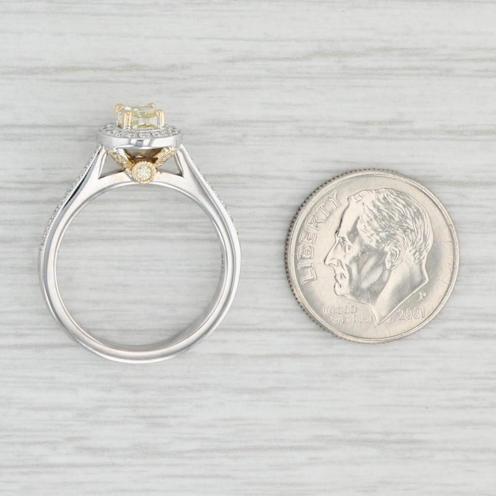 0.98ctw Yellow White Diamond Halo Engagement Ring 18k White Yellow Gold Size 6.5 For Sale 3