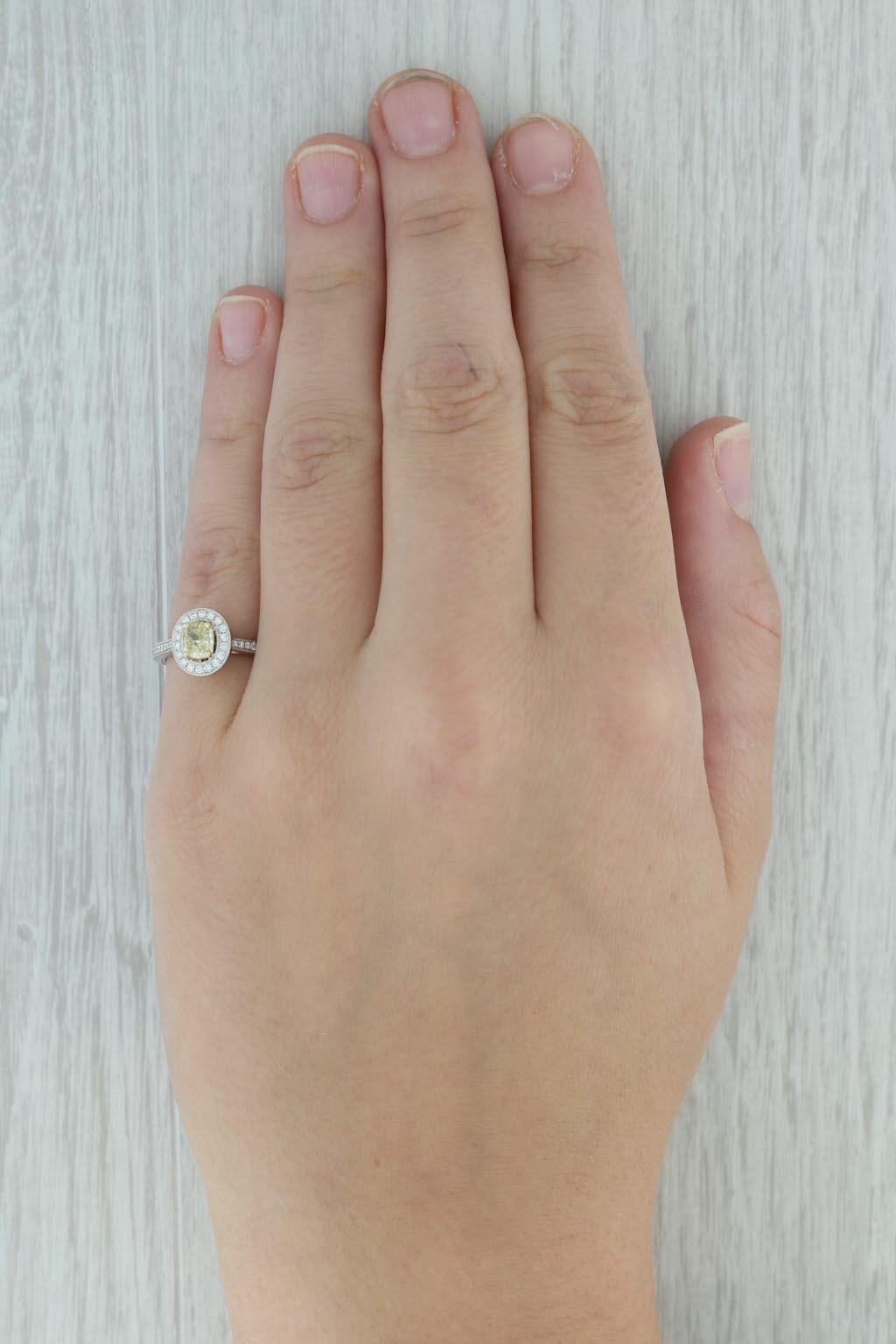 0.98ctw Yellow White Diamond Halo Engagement Ring 18k White Yellow Gold Size 6.5 For Sale 4