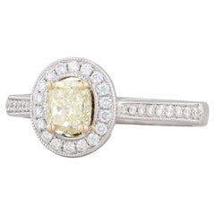 0,98ctw Gelb Weiß Diamant Halo Verlobungsring 18k Weiß Gelbgold Größe 6,5