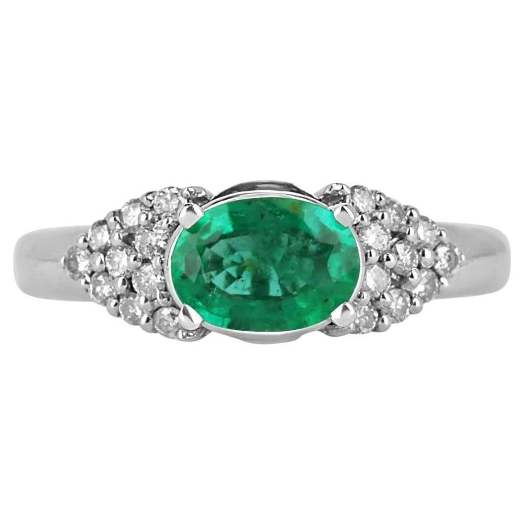 0,98tcw 14K kolumbianischer Smaragd-Ovalschliff & Diamant-Akzent Gold Statement-Ring mit kolumbianischem Smaragd