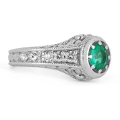 0.98tcw 14K Colombian Emerald-Round Cut & Diamond Statement Gold Ring
