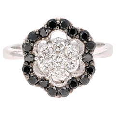 0.99 Carat Black Diamond White Diamond White Gold Ring