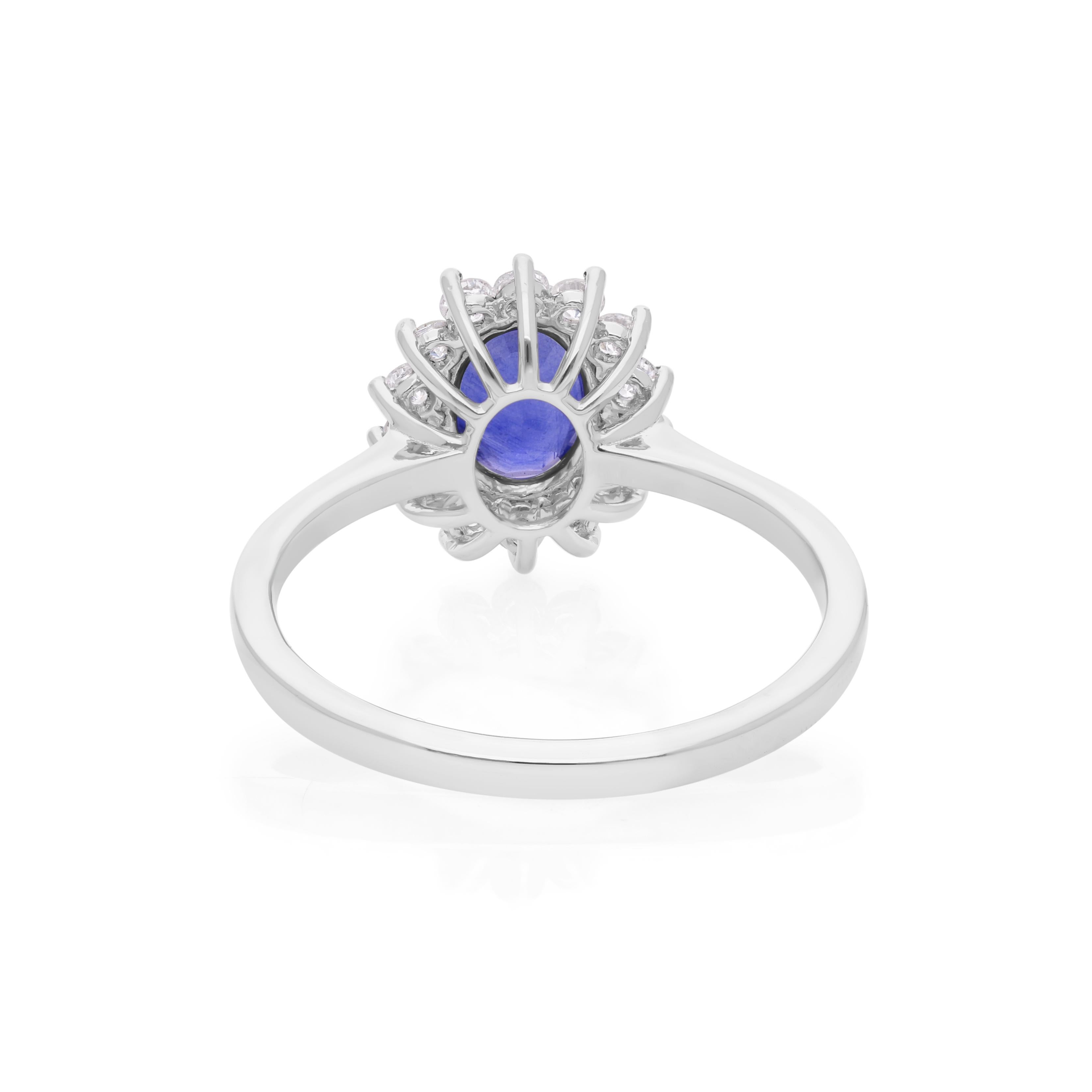 in vendita:  0,99 carati di zaffiro blu 0,35 carati di diamante SI/H Anello nuziale in oro bianco 14 carati 5
