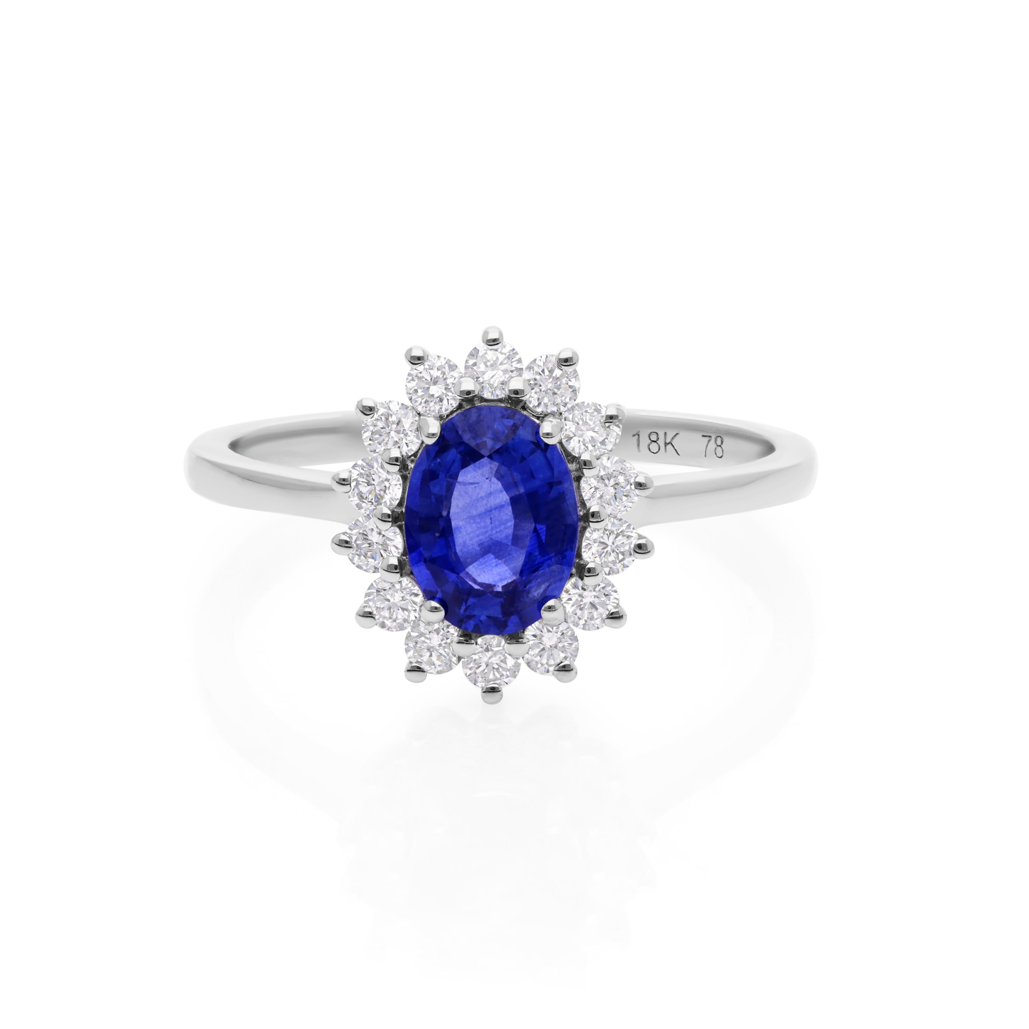 in vendita:  0,99 carati di zaffiro blu 0,35 carati di diamante SI/H Anello nuziale in oro bianco 14 carati 7